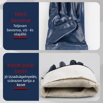 Nitril olajálló kesztyű pamut bélés, széles mandzsetta, nitril bevonattal a gépipari munkához
