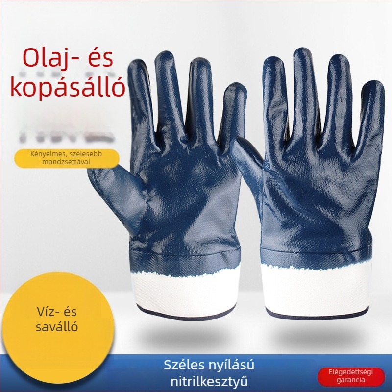 Nitril olajálló kesztyű pamut bélés, széles mandzsetta, nitril bevonattal a gépipari munkához