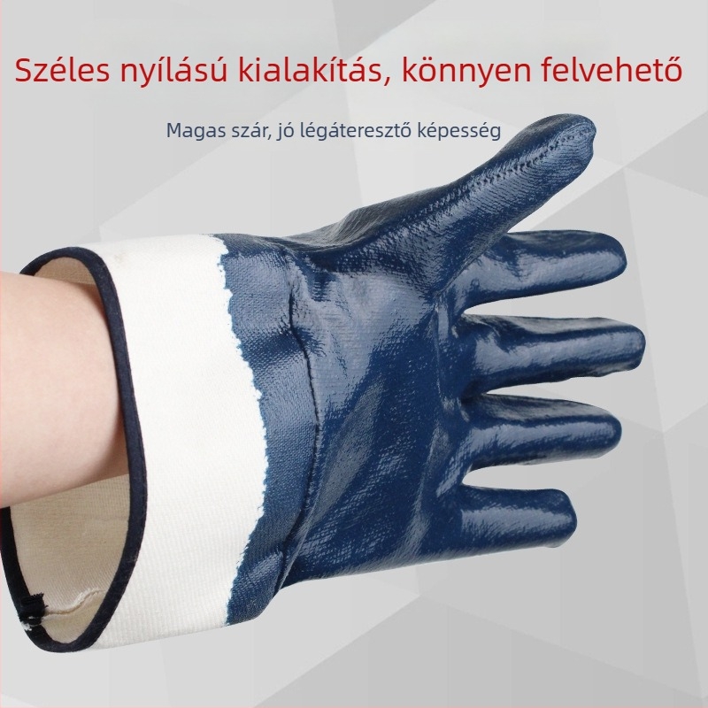 Nitril olajálló kesztyű pamut bélés, széles mandzsetta, nitril bevonattal a gépipari munkához