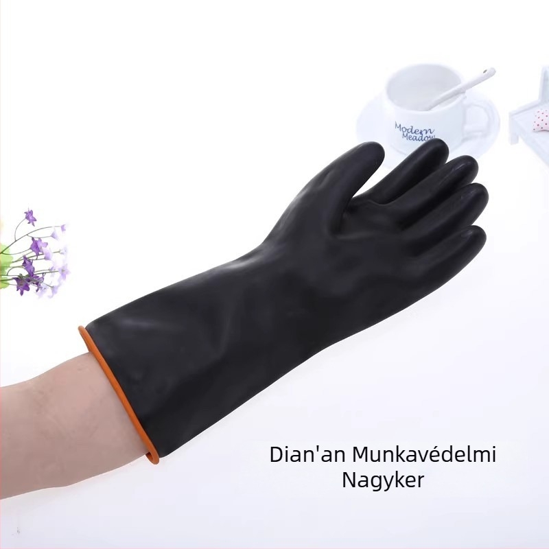 North Tower latex kesztyűk, 36 cm hosszúak, hosszabbított és megerősített kivitel, sav- és lúgállóak, fekete, ipari vegyi védelem, kopásálló és vízálló
