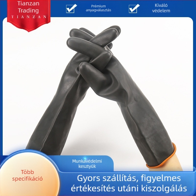 Beita fekete munkakesztyűk, 55 cm, csúszásmentes latex, sav- és lúgálló, hosszú védő kesztyűk