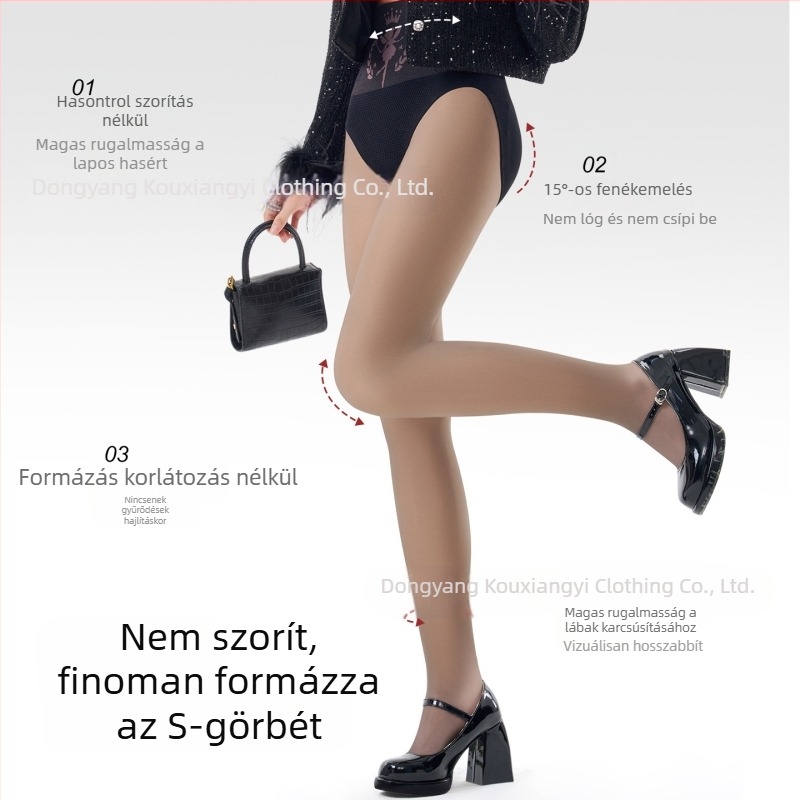 Női fleeces belső bélelő harisnya, fekete, selymes fényű, átlátszó, magas derék, vastag, egyrészes kialakítás, nedves ragyogás