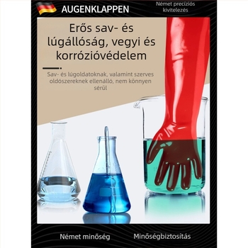 Hosszított és vastagabb latex kesztyű sav- és lúgálló, vízálló és olajálló, ipari védelemhez, laboratóriumi tisztításhoz