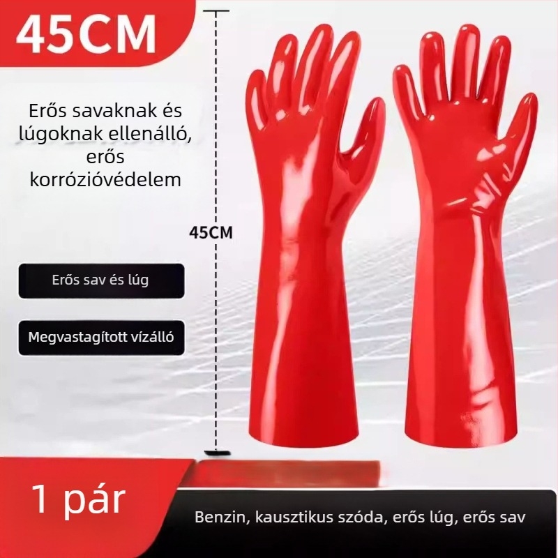 Hosszított és vastagabb latex kesztyű sav- és lúgálló, vízálló és olajálló, ipari védelemhez, laboratóriumi tisztításhoz