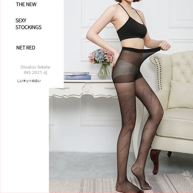 Nagy méretű nylon harisnya, ultra vékony, B betűs dizájn, párizsi elegancia