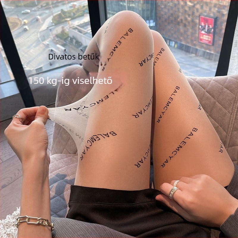 Nagy méretű nylon harisnya, ultra vékony, B betűs dizájn, párizsi elegancia