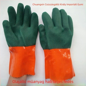 Chuangxin Nyitott mandzsettás olajálló kesztyűk, ipari sav- és lúgálló, dip-plasztik bevonattal, vízálló gumikesztyűk, megerősítettek