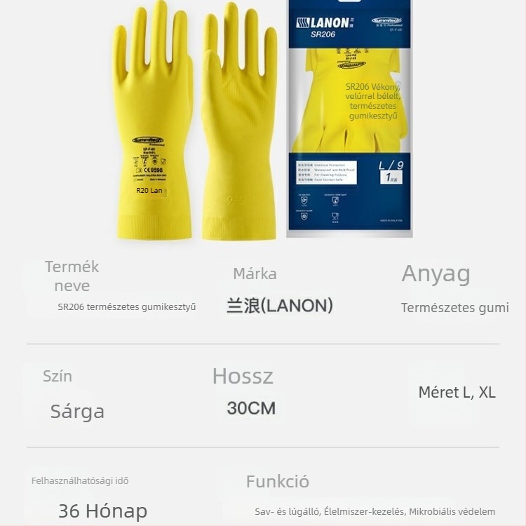 LANON SR206 vékony ipari gumikesztyűk sav- és lúgálló, kémiailag ellenálló laboratóriumi használatra