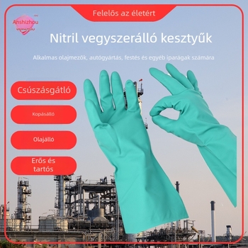 Nitril kémiai ellenálló kesztyűk gumírozott bevonattal, olaj- és vízállóak, laboratóriumi és tisztítási felhasználásra, védő kesztyűk 96002