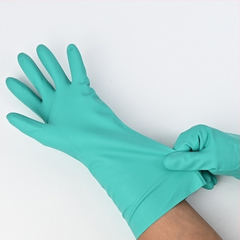 Nitril kémiai ellenálló kesztyűk gumírozott bevonattal, olaj- és vízállóak, laboratóriumi és tisztítási felhasználásra, védő kesztyűk 96002