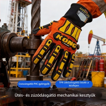 Mechanikus kesztyű ütés- és ütközésvédelmi, hátoldalán TPR, tenyéren PVC kopásálló, munka- és mentési célokra