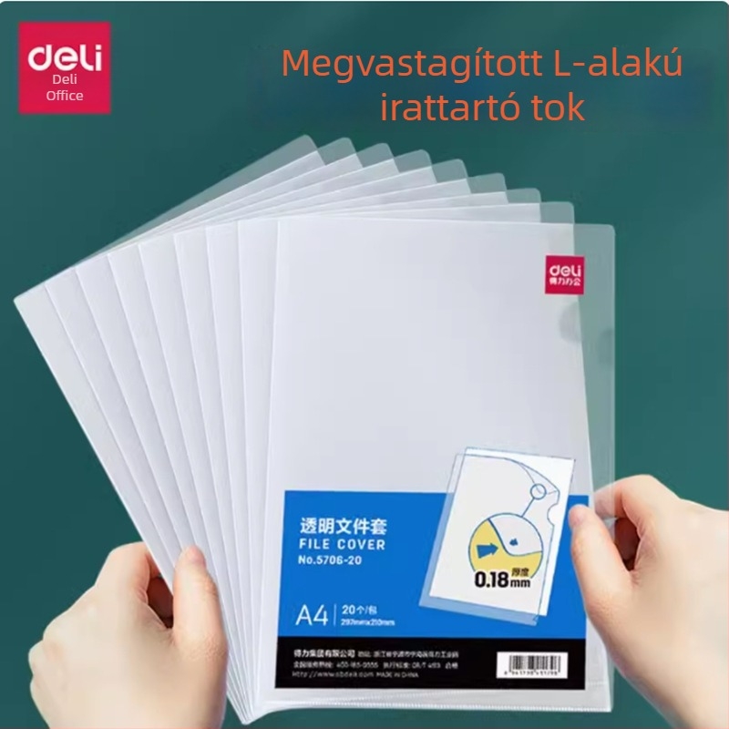 Deli 5706 L-típusú dokumentum mappa, műanyag dokumentumtartó, 1–10 oldal befogadására, 10 darabos készlet