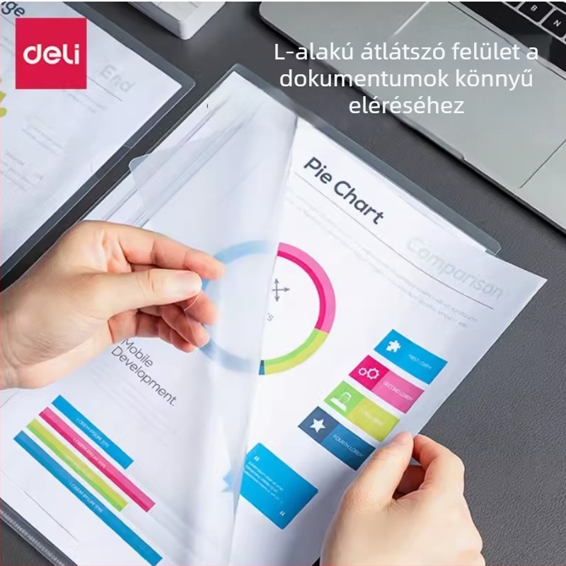 Deli 5706 L-típusú dokumentum mappa, műanyag dokumentumtartó, 1–10 oldal befogadására, 10 darabos készlet