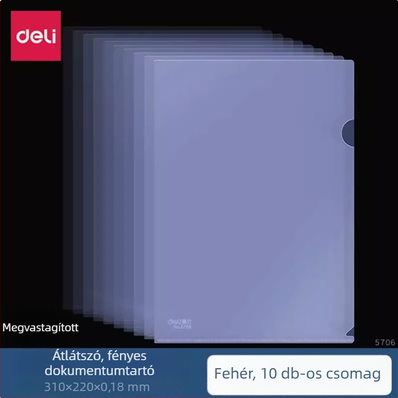 Deli 5706 L-típusú dokumentum mappa, műanyag dokumentumtartó, 1–10 oldal befogadására, 10 darabos készlet