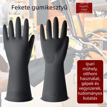 Fekete ipari latex kesztyűk dupla rétegű, kétszínű dizájnnal, kémiai ellenálló, megvastagított, kopásálló a tisztítás és a munkavédelem céljára