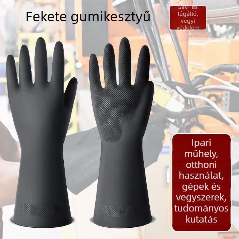 Fekete ipari latex kesztyűk dupla rétegű, kétszínű dizájnnal, kémiai ellenálló, megvastagított, kopásálló a tisztítás és a munkavédelem céljára