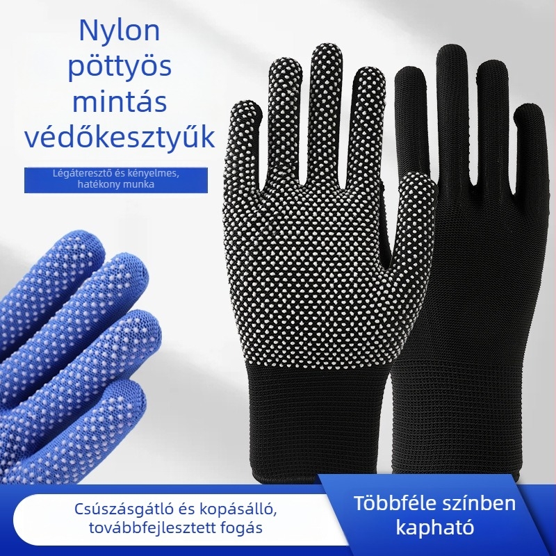Nylon csúszásmentes munkavédelmi kesztyűk, vékony 13-szálas kivitel, vezetőknek és kertészkedéshez, teljes tenyérfedés