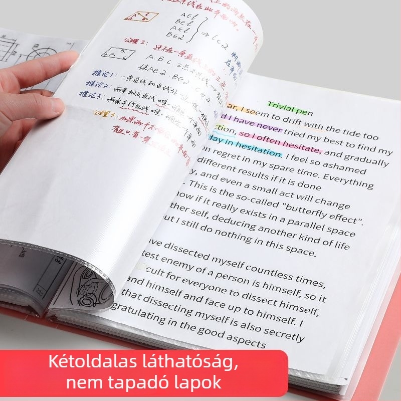 A4-es mappa tárolóalbum átlátszó lapokkal, kotta- és diák dolgozatok számára