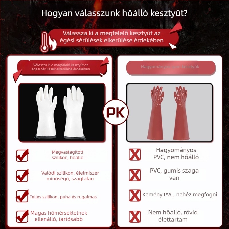 Konyhai hőálló kesztyűk, gumiból, extra hosszú, vastag, vízálló, sütőben használható, mosogatáshoz való kesztyűk