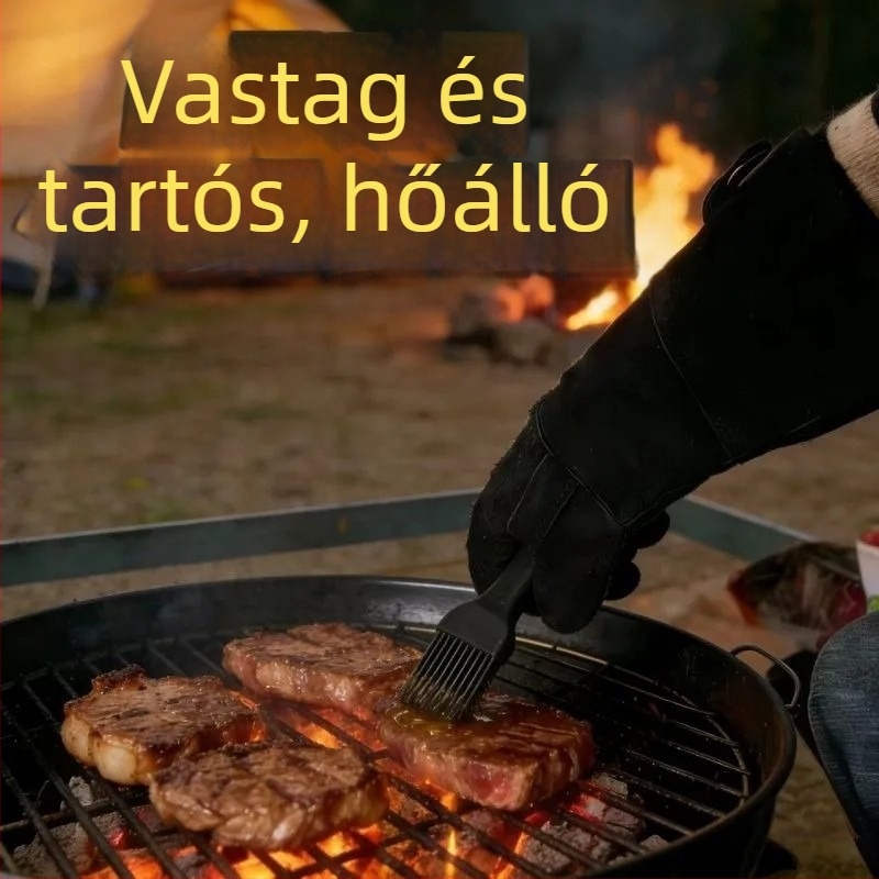 Kétujjas marhabőrből készült kesztyű BBQ-hoz és hegesztéshez, hőálló és szigetelt, kültéri használatra