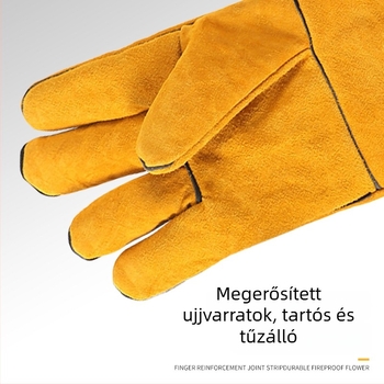 Hosszított marhabőr hegesztő kesztyűk – kopásálló, hőszigetelt, vastított dizájn a hegesztés védelméért.