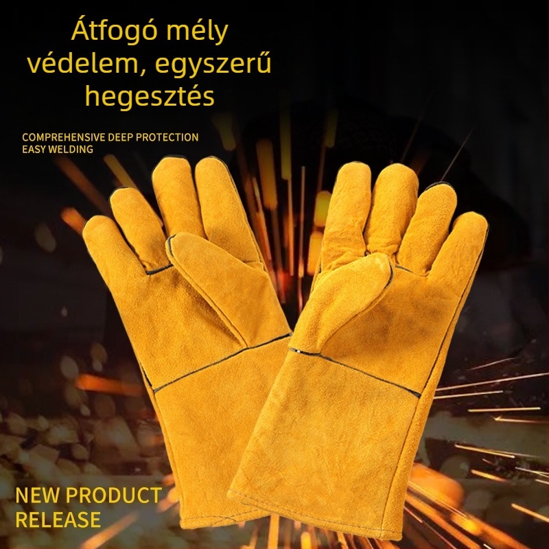 Hosszított marhabőr hegesztő kesztyűk – kopásálló, hőszigetelt, vastított dizájn a hegesztés védelméért.