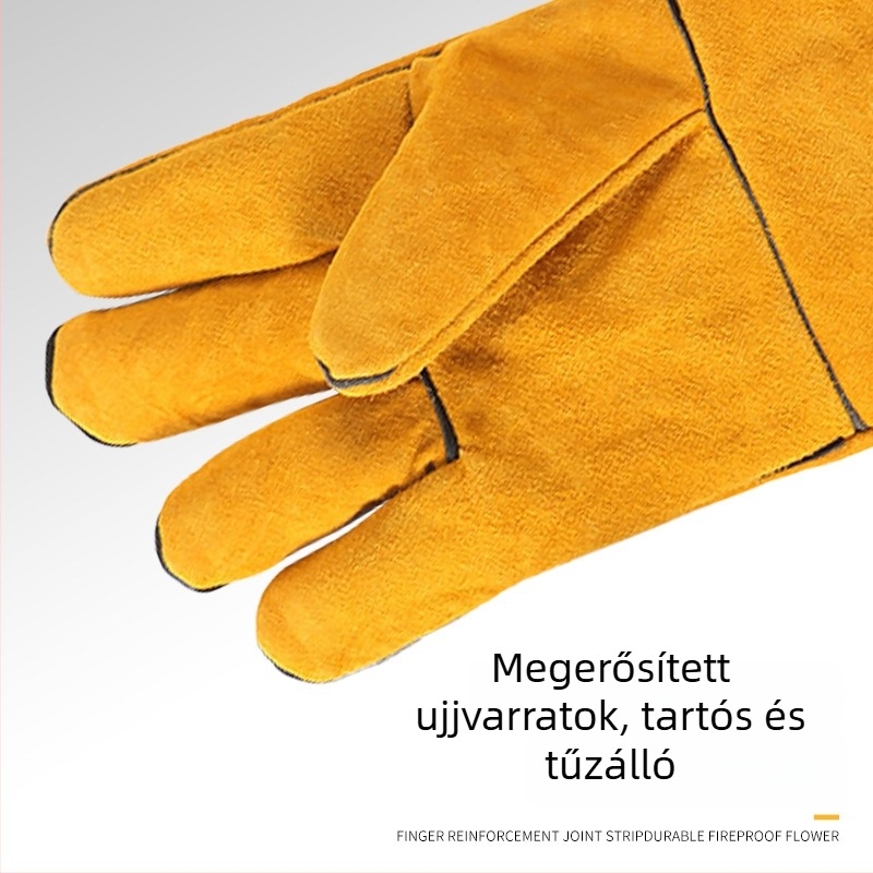 Hosszított marhabőr hegesztő kesztyűk – kopásálló, hőszigetelt, vastított dizájn a hegesztés védelméért.