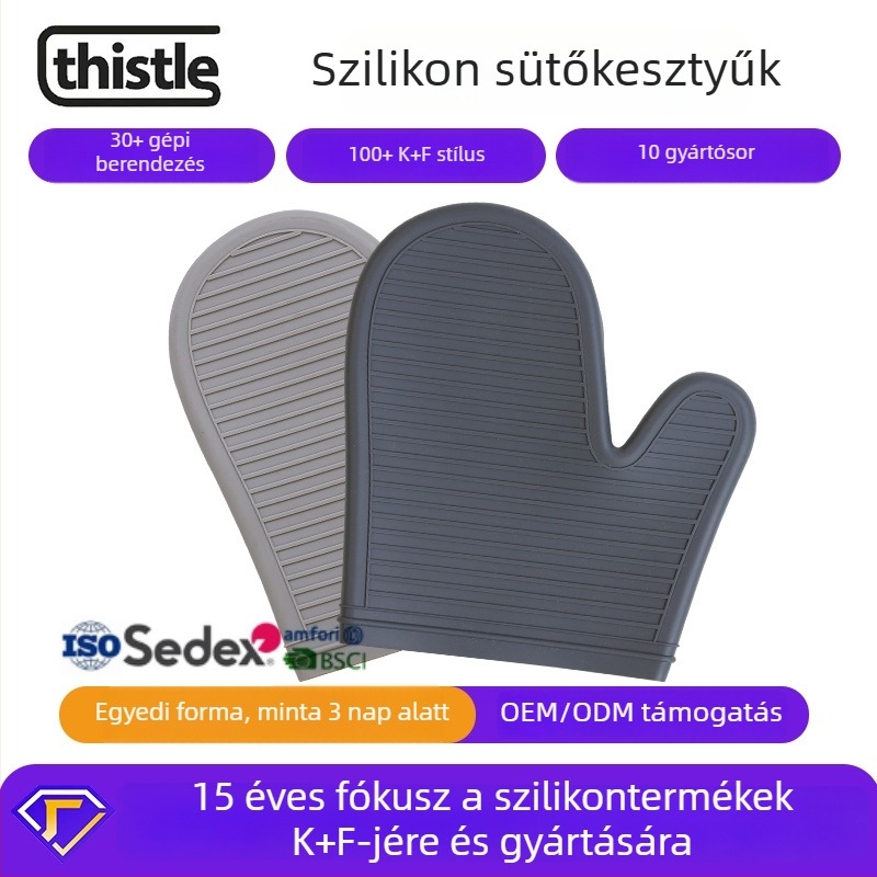 Sűrített szilikonos konyhai hőszigetelő kesztyűk, testre szabhatóak