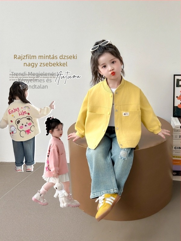 Gyerekeknek készült rajzfilm mintás kabátka, tavasz–ősz 2025, koreai stílus, mindennapi felső