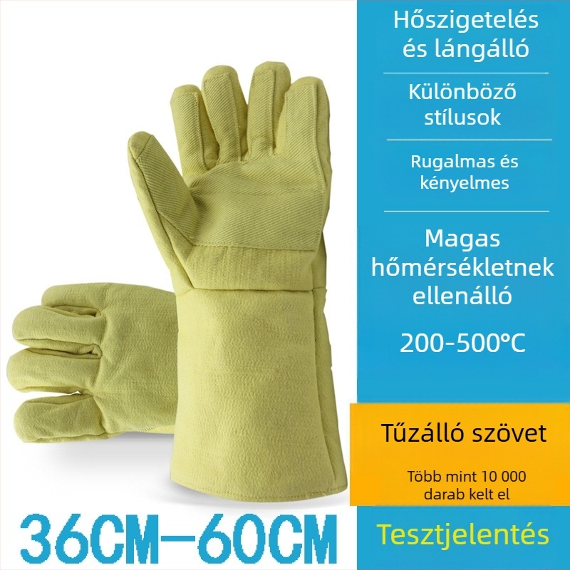 Magas hőmérsékletnek ellenálló kesztyűk Kevlar aramid szigeteléssel, ipari felhasználásra (500°C-ig)