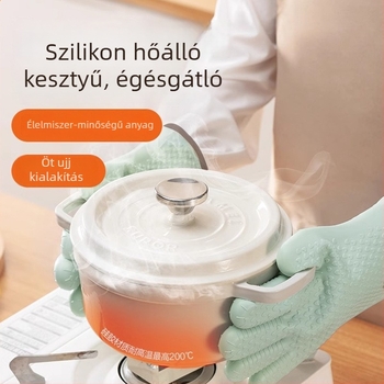 Silikon sütőkesztyűk vastag szigeteléssel – hőálló, sütéshez és mikrohullámú sütőhöz