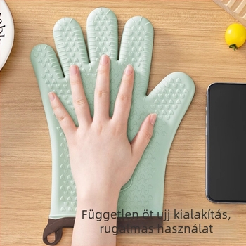 Silikon sütőkesztyűk vastag szigeteléssel – hőálló, sütéshez és mikrohullámú sütőhöz