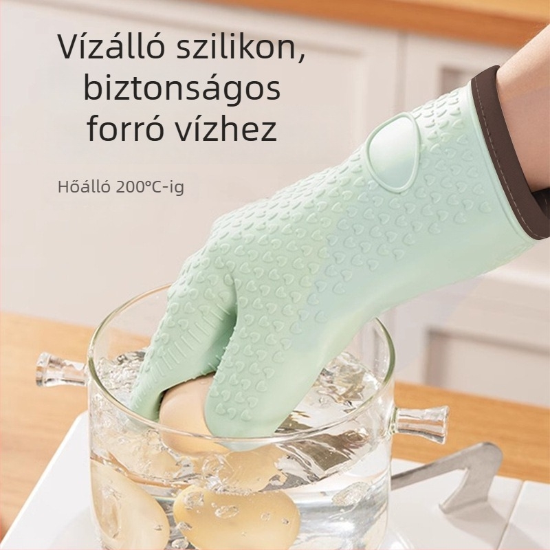 Silikon sütőkesztyűk vastag szigeteléssel – hőálló, sütéshez és mikrohullámú sütőhöz