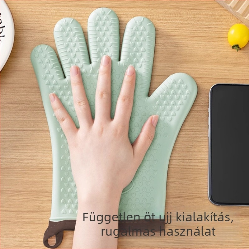 Silikon sütőkesztyűk vastag szigeteléssel – hőálló, sütéshez és mikrohullámú sütőhöz