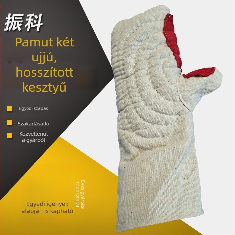 Vászonból készült pamut munkakesztyűk, vastagított és hosszított kivitelben, hőálló akár 500-ig, pamutbéléses