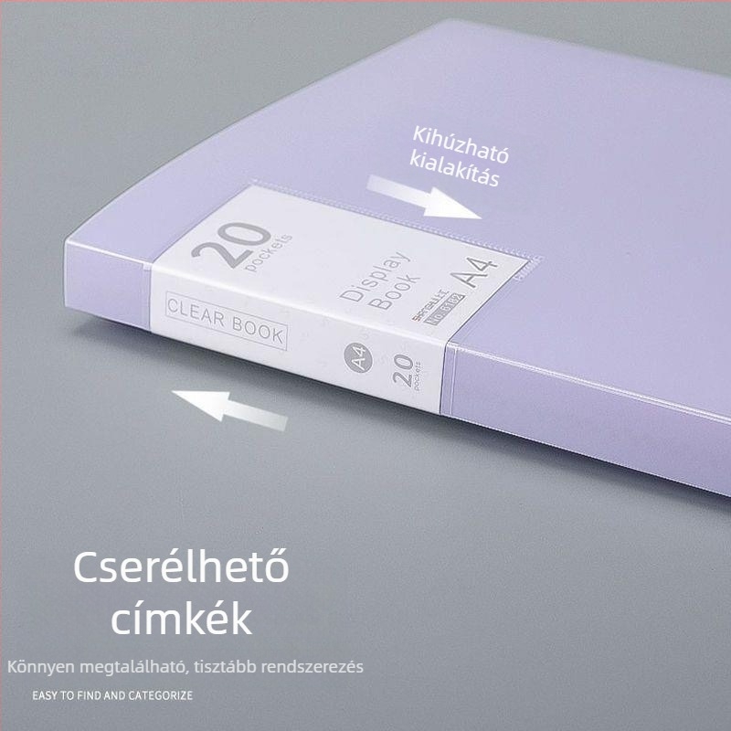 A4-es vastag, átlátszó mappa, többszintű tárolás dokumentumokhoz, 100 betétlap
