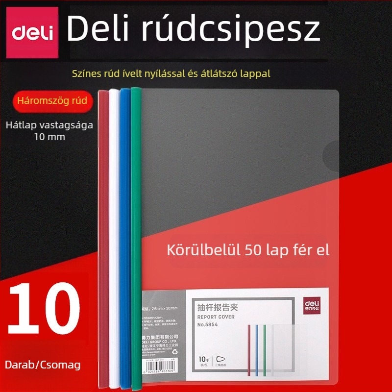 Deli 5854 átlátszó A4-es húzórúd mappa, 10 db/csomag