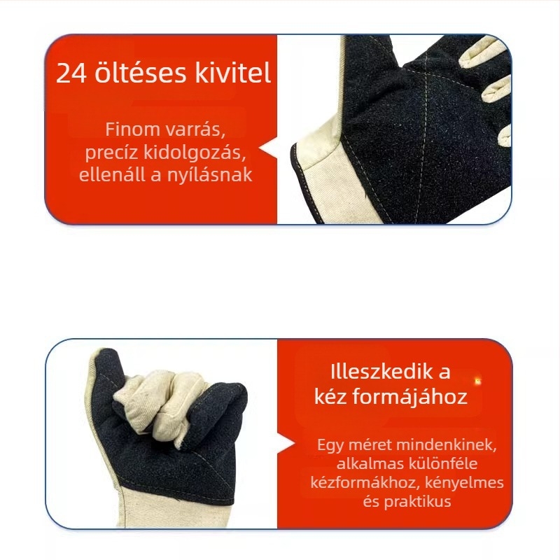 Munkakesztyű vászonból a munkavédelemhez, hőszigetelő, égés elleni, magas hőmérséklet-állóság, kopásálló, háromrétegben vastagított vászon kesztyű
