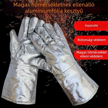 Magas hőmérsékletnek ellenálló alumíniumfóliás kesztyűk, sugárzásvédelmi és hőszigetelő tulajdonságokkal, vastagított ipari védő kesztyűk a fémfeldolgozásban