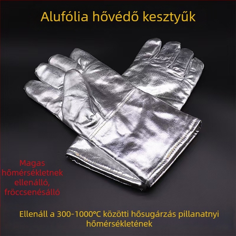 Magas hőmérsékletnek ellenálló alumíniumfóliás kesztyűk, sugárzásvédelmi és hőszigetelő tulajdonságokkal, vastagított ipari védő kesztyűk a fémfeldolgozásban