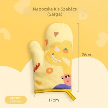 Szigetelt égésvédő kesztyűk, magas hőállóságú, vastagított, rajzfilm mintával, sütő és mikrohullámú sütő használatra, konyhai sütőeszközök