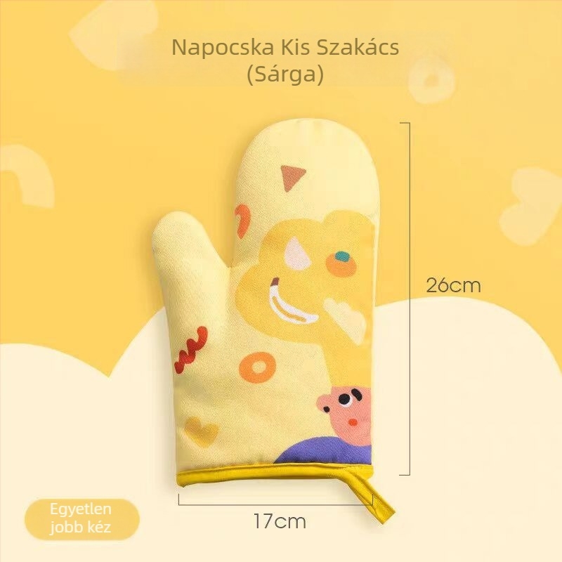 Szigetelt égésvédő kesztyűk, magas hőállóságú, vastagított, rajzfilm mintával, sütő és mikrohullámú sütő használatra, konyhai sütőeszközök