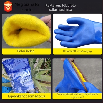 PVC vastagított meleg kesztyűk télre: vízálló, alacsony hőmérséklet-ellenálló, olajálló, meleg és kopásálló munkavédelmi kesztyűk halászathoz