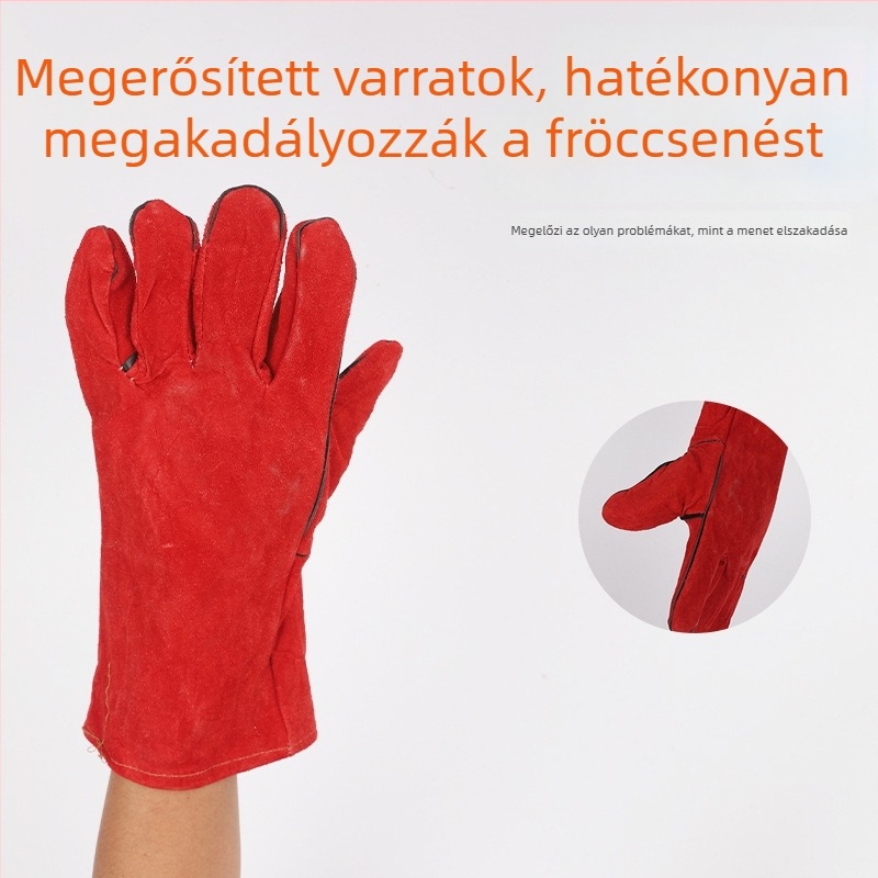 Hosszított hosszúságú hegesztőkesztyűk, két réteg tűzálló tehénbőrből, hőszigeteléssel