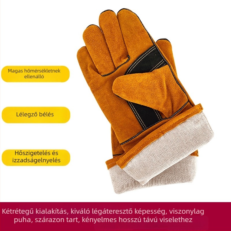 Személyre szabott marhabőr hegesztő kesztyűk – vastagított, hosszú, hőálló, fröccsenés elleni védelem