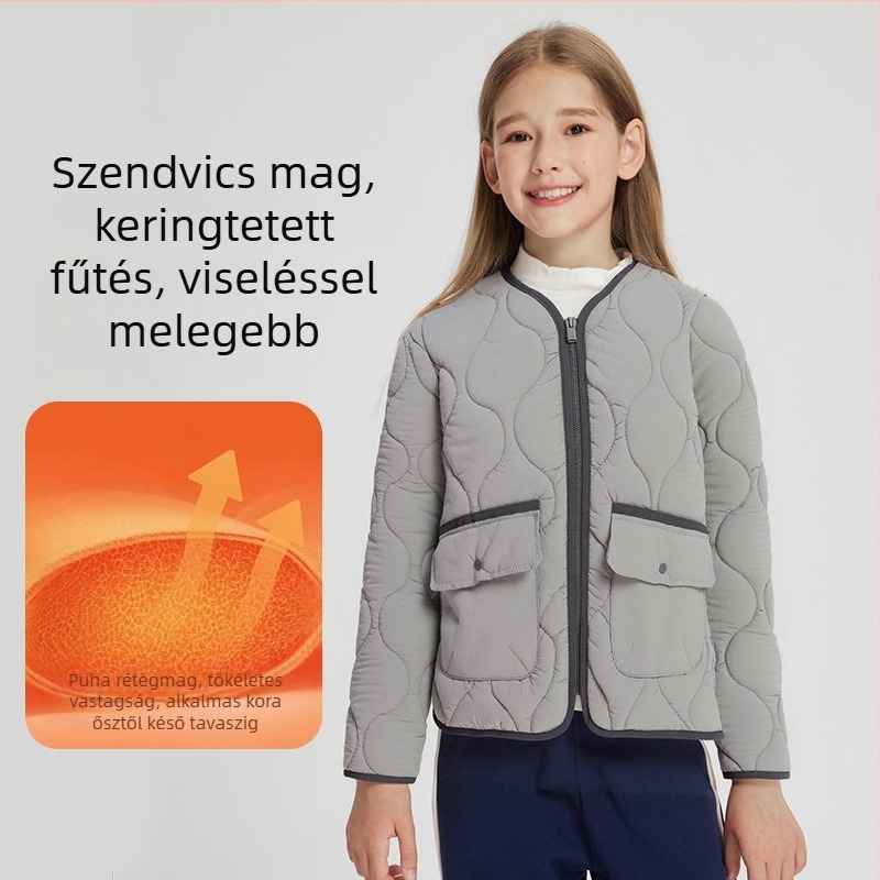 2025-ös gyerek quilting kabát cipzárral, téli viselet