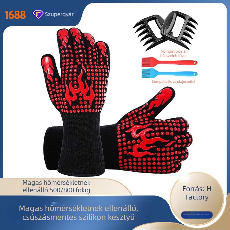Aramid munkakesztyűk, magas hőmérséklet-állóság, csúszásmentes, égési védelem grillsütőkhöz