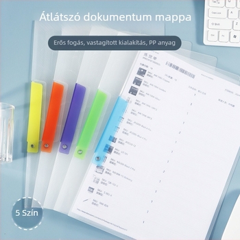 A4 átlátszó irattartó mappa húzórúddal, diákok papírjainak rendezésére, vastag PP anyagból