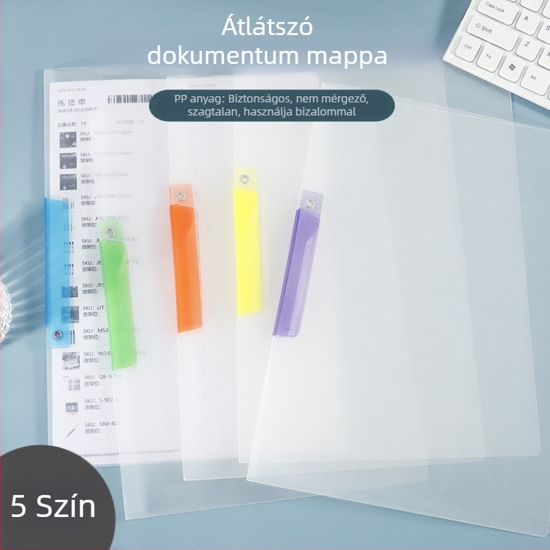 A4 átlátszó irattartó mappa húzórúddal, diákok papírjainak rendezésére, vastag PP anyagból