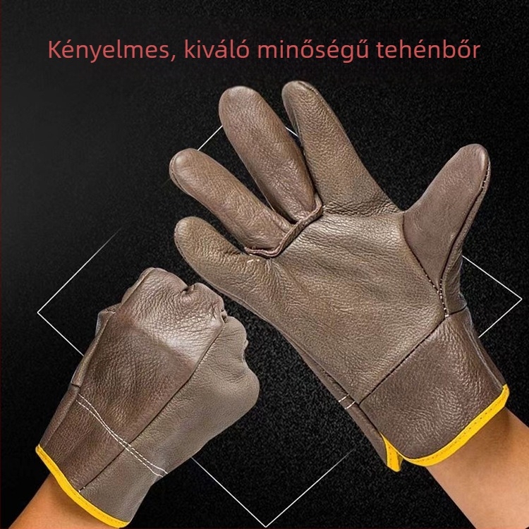 Rövid marhabőr hegesztő kesztyűk, magas hőmérsékletnek ellenálló, égésvédő, kopásálló, szakmai védőkesztyű